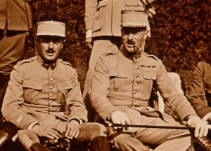 Park pałacowy w Żyrowej na Górnym Śląsku, grupa oficerów francuskich, 1922